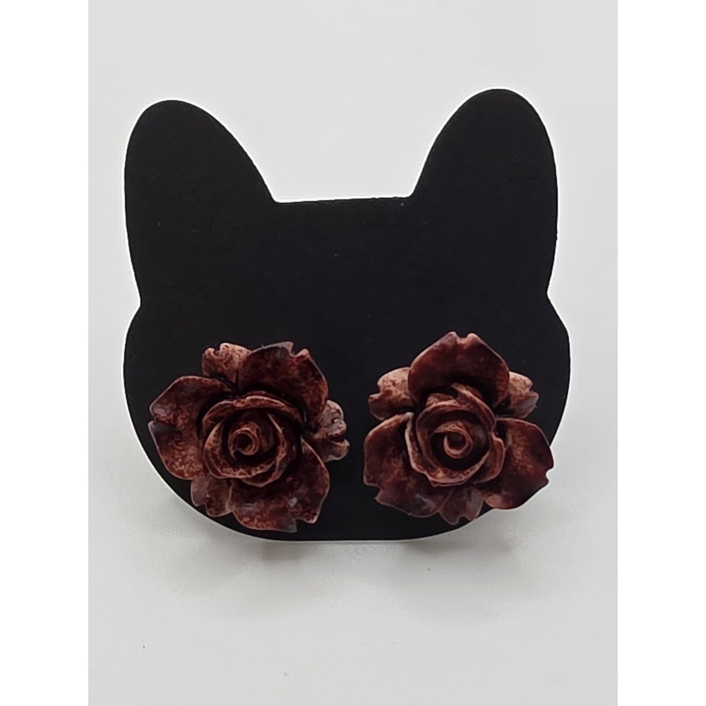Multicolor Brown Flower Earrings Resin Plastic Backs